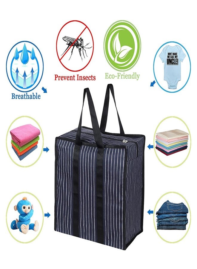 TJOM Multipurpose Large Big Heavy Duty Toy Clothes Files Picnic Shopping Storage Organizer Grocery Vegetable Canvas Bag with Strong Handles and Strong Base with Storage Covers Zip (Black -Pack of 2) - Image 3